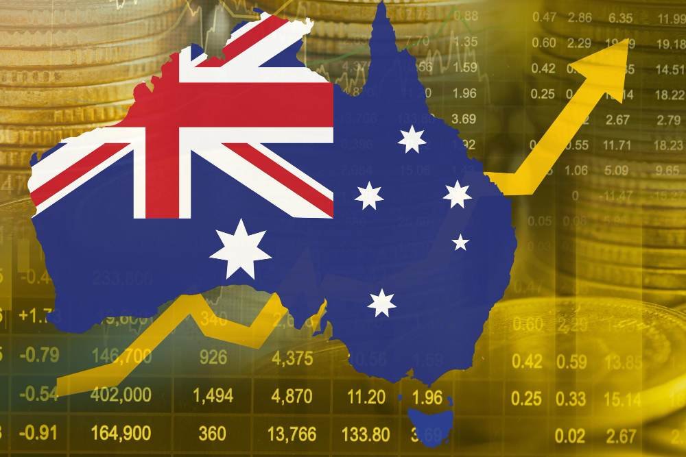 Australia flag with stock market finance economy trend graph