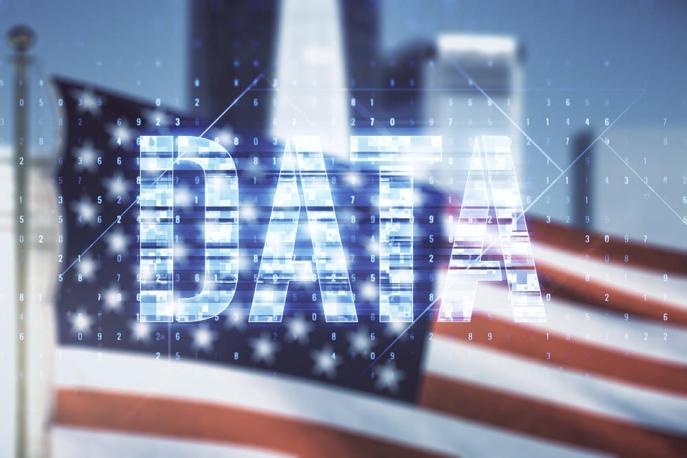 Data word hologram on USA flag