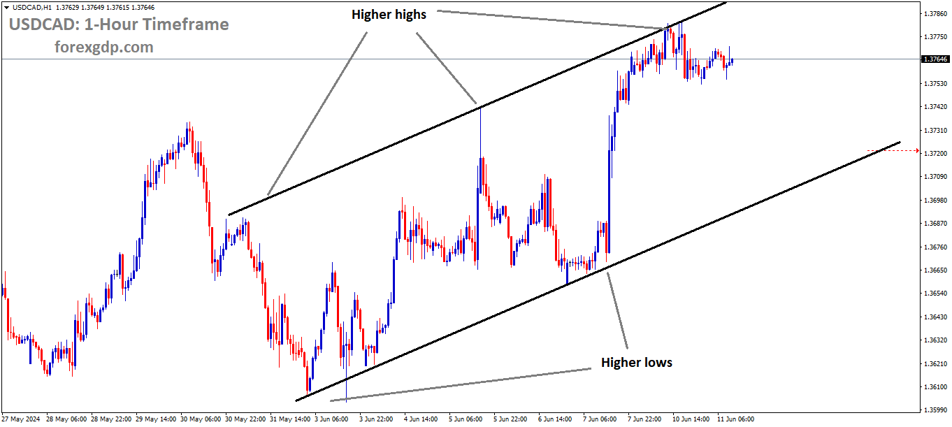 USDCAD is moving in an Ascending channel and the market has fallen from the higher high area of the channel