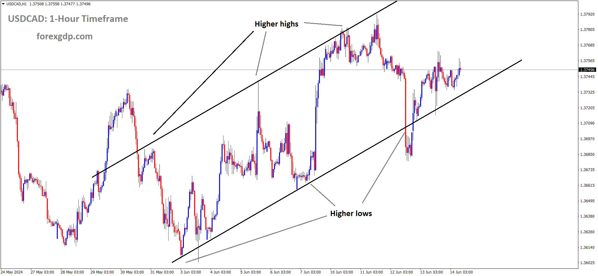 USDCAD is moving in an Ascending channel and the market has rebounded from the higher low area of the channel