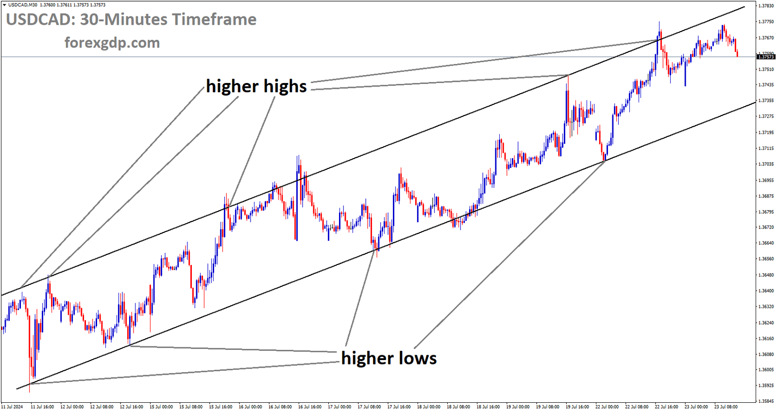 USDCAD is moving in Ascending channel and market has fallen from the higher high area of the channel