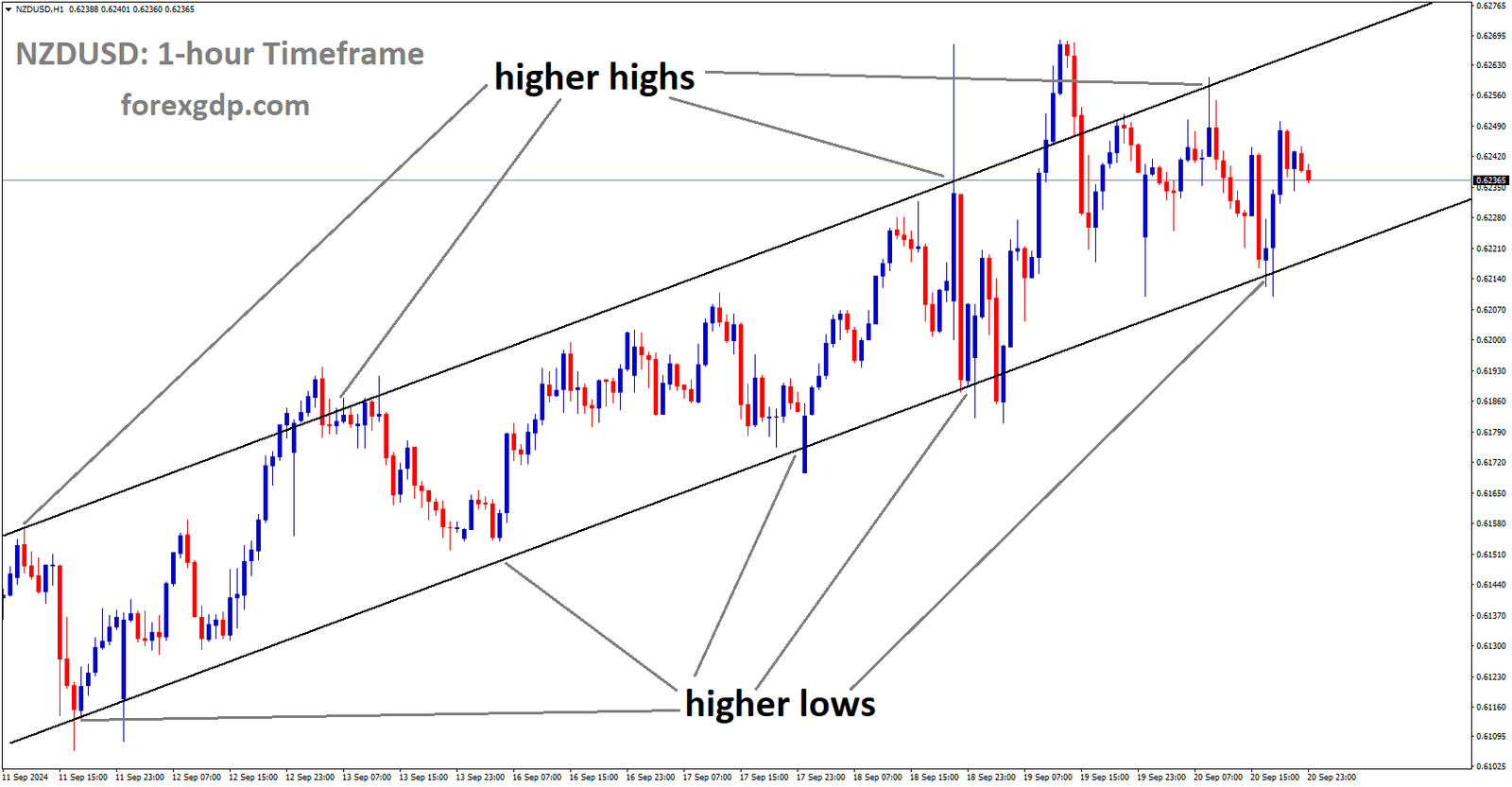 NZDUSD is moving in an Ascending channel, and the market has rebounded from the higher low area of the channel