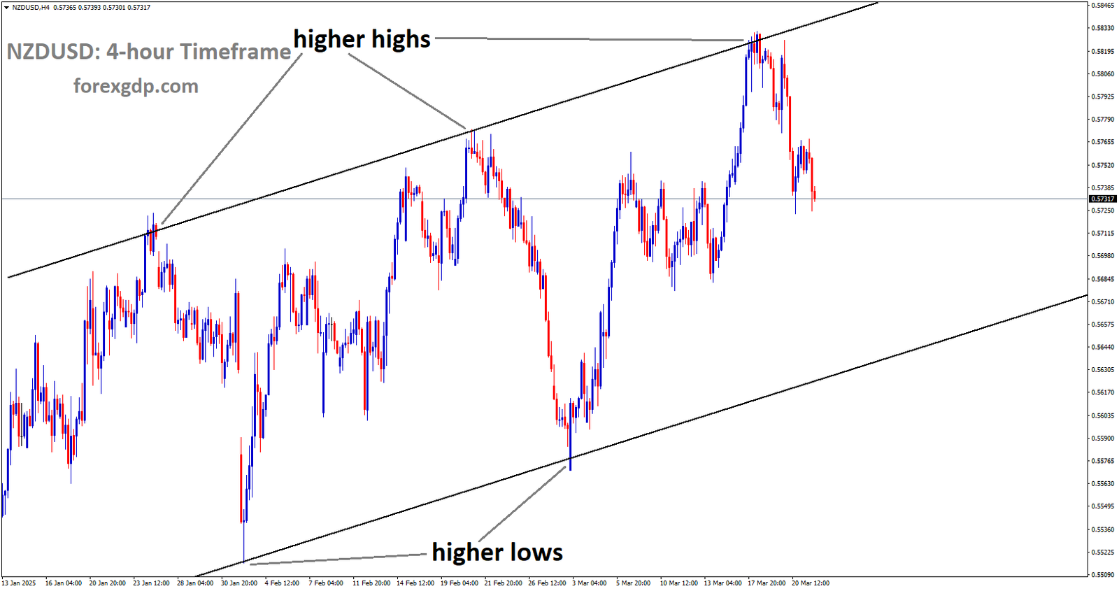 NZDUSD is moving in an Ascending channel and the market has fallen from the higher high area of the channel