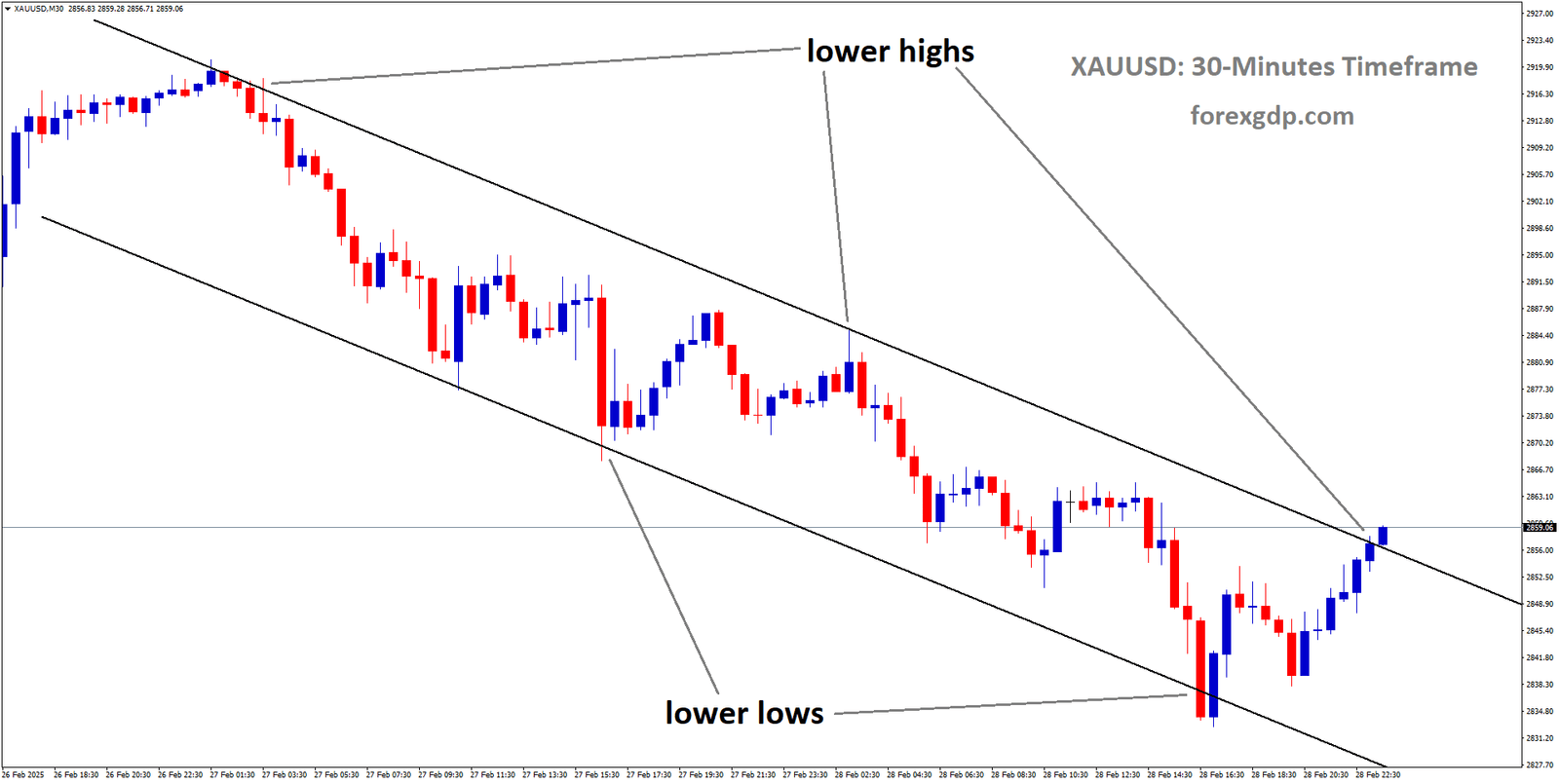 XAUUSD is moving in descending channel and the market has reached the lower high area of the channel